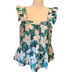 THML for Anthropologie Square Neck Ruffle Sleeves/Bottom Top NWT